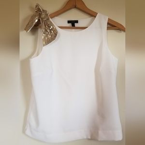 J Crew 4 sleeveless ivory formal lined top with gold sequined bow on shoulder
